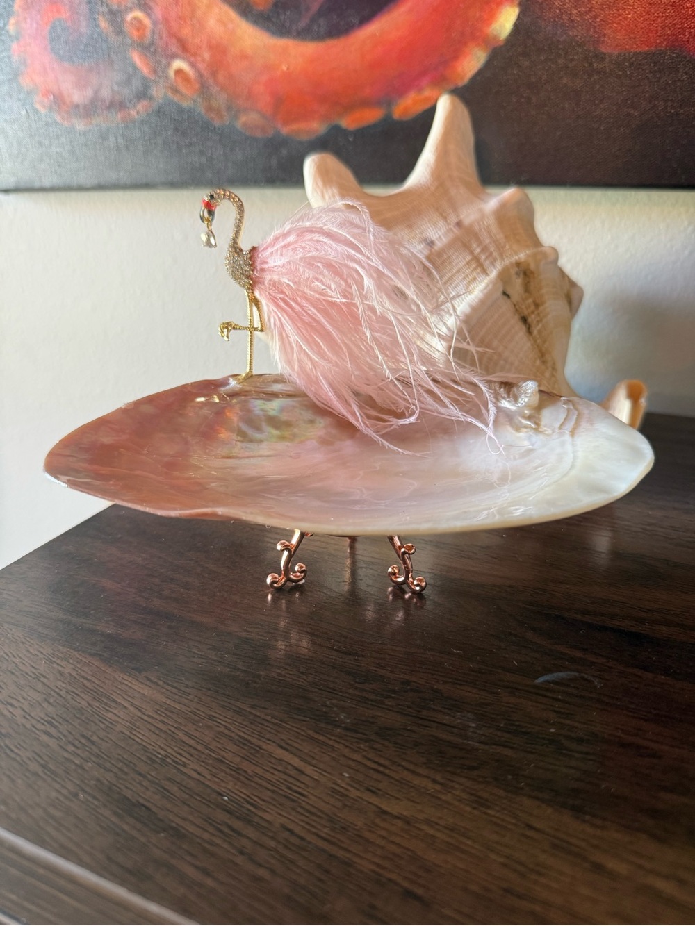 Handcrafted Pink Feather Flamingo Jewelry Dish - Women Accessories